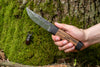 Handmade Bushcraft Knife with texture on the metal, Ashtree and Hornbeam Handle